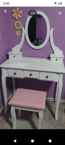 Kids white vanity with stool