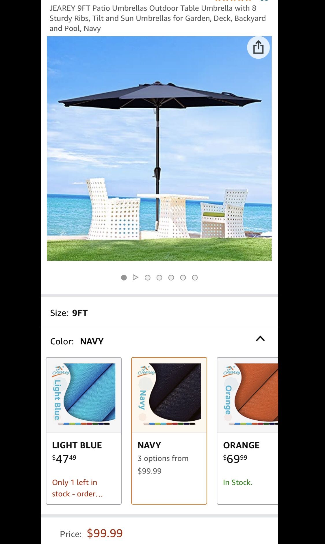 9FT Patio Umbrellas Outdoor Table Umbrella with 8 Sturdy Ribs, Tilt and Sun Umbrellas for Garden, Deck, Backyard and Pool-(Navy)