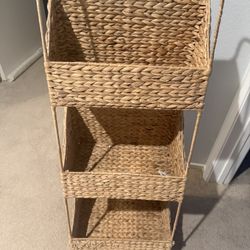 3-Tier Woven Basket Storage Rack