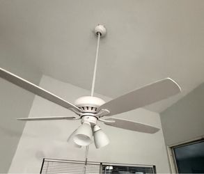 2 Hampton Bay  Ceiling Fan Rockport 52 in. Indoor LED Matte White Ceiling Fan with Light Kit, Downrod, and 5 Reversible Blades