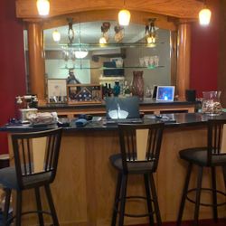 Gorgeous Handmade Marble And Solid Oak Two piece Bar
