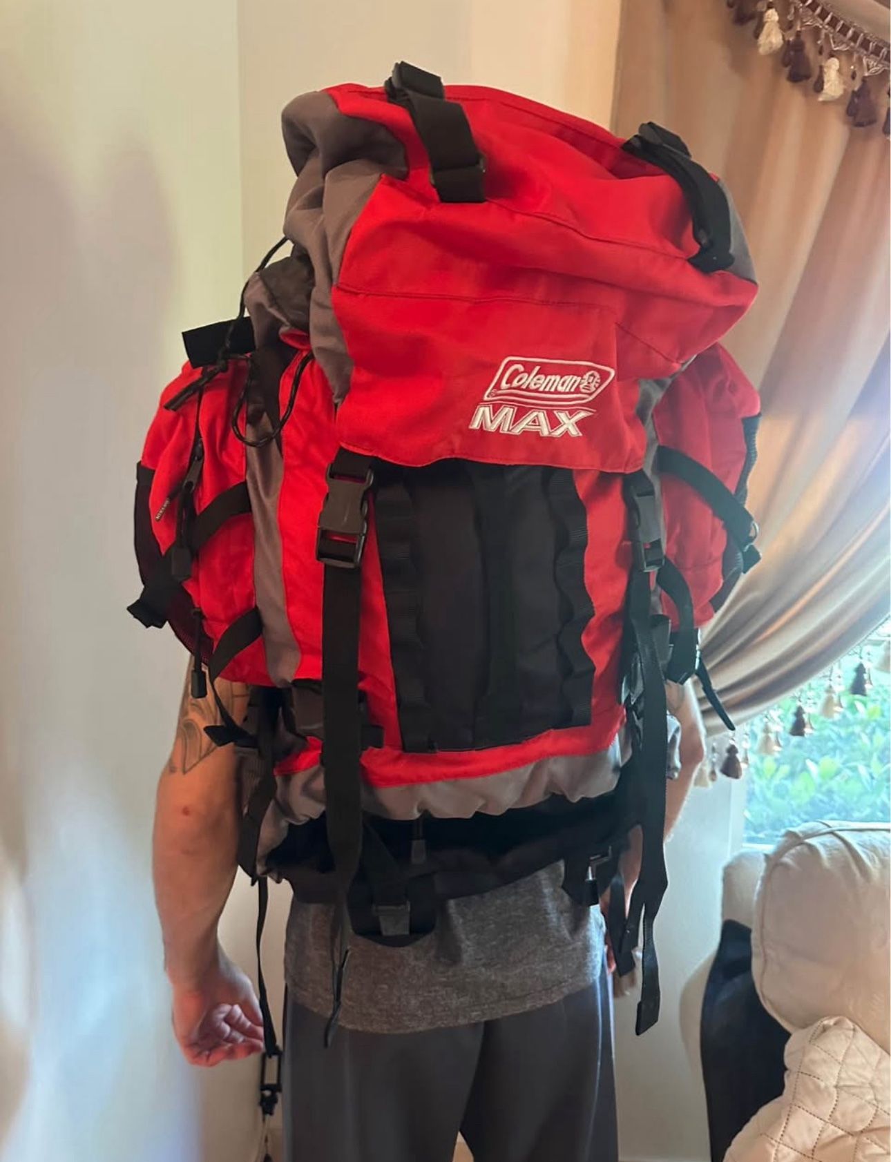 Coleman Max Elate 65L Hiking/Camping Backpack - Red & Grey - Ready for Adventure!