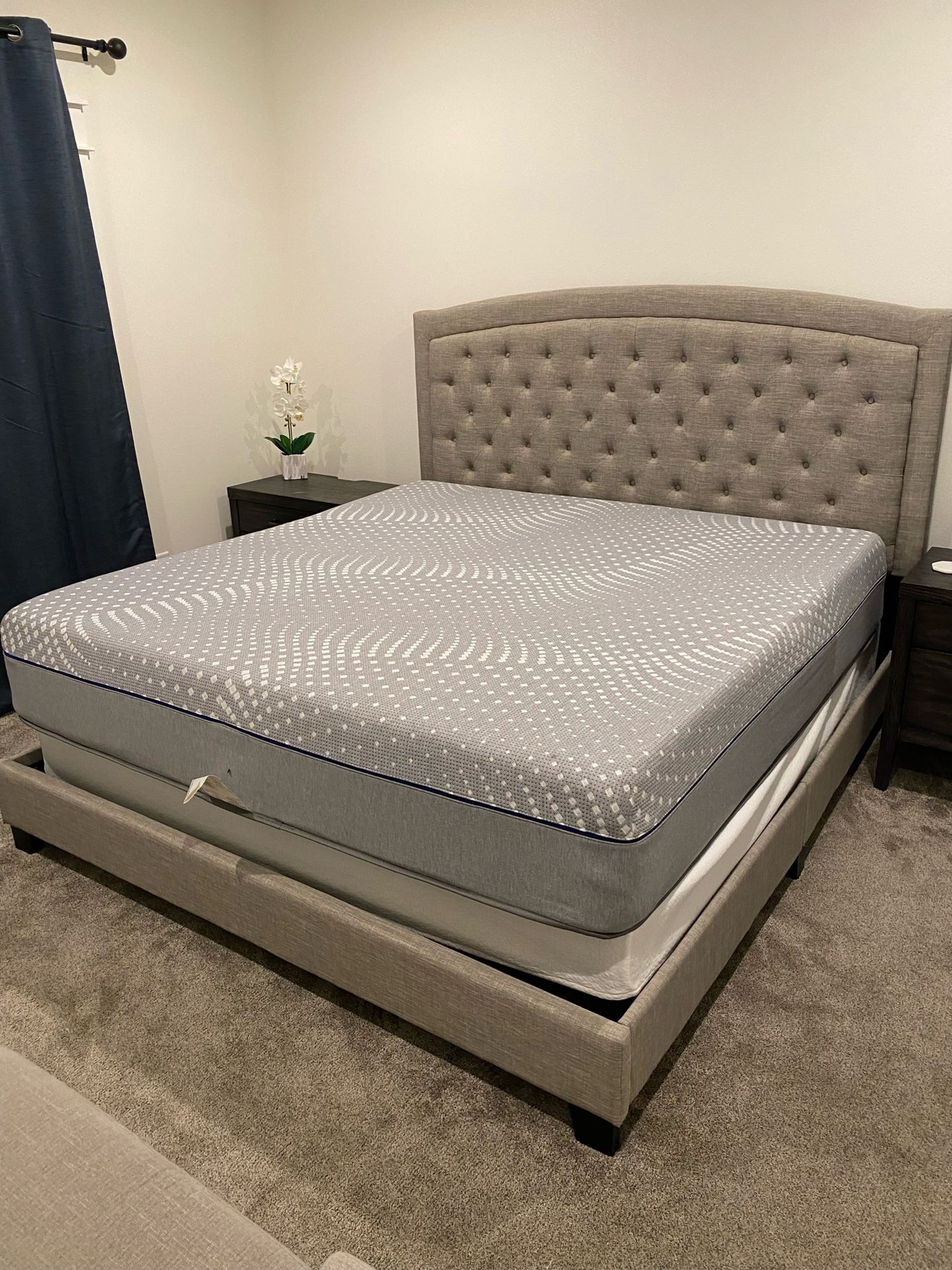 King Upholstered Bed Frame And Box Spring (no Mattress)