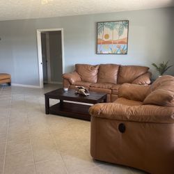 Leather Couch, Loveseat, End Table, Table & TV Console