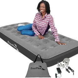 Camping Air Mattress with Built in Pump - Twin Blow Up Mattress for Travel & Guests - Portable Bed for Adults and Kids - Grey