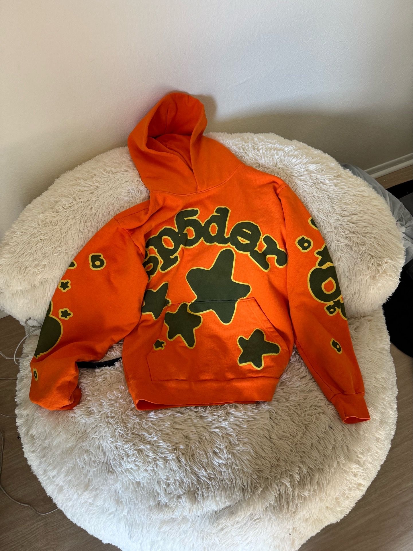 Sp5der hoodie small orange and green