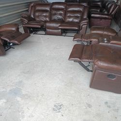 Brown Leather 3-piece Recliner Sofa Set