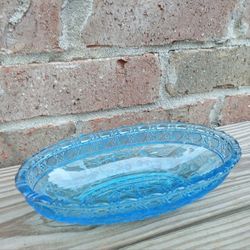 Vintage Tiara Birds & Strawberry Blue 8" Oval Relish Dish 