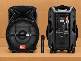 Battery Powered 15" PA Speaker Bluetooth USB Mp3 Aux FM Radio Wireless Microphone Karaoke DJ Quantum QDJ15WP 🚨 Payment Options Available 🚨