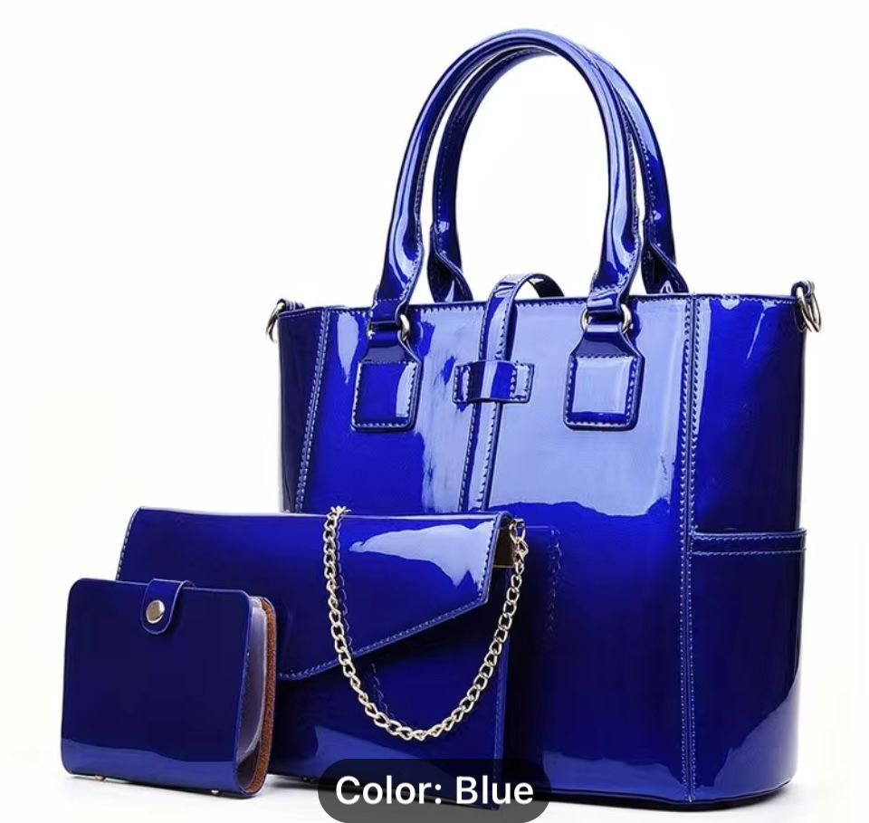 3 Piece patent Leather Bag Set