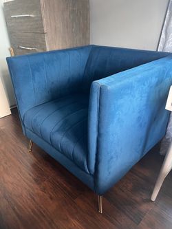 Modern Blue Velvet Accent Chair with Gold Legs