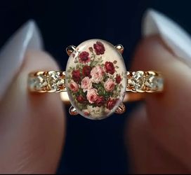 ✨KC GOLD PLATED 🌹RING SIZE 7 OVAL ROSE BOUQUET
