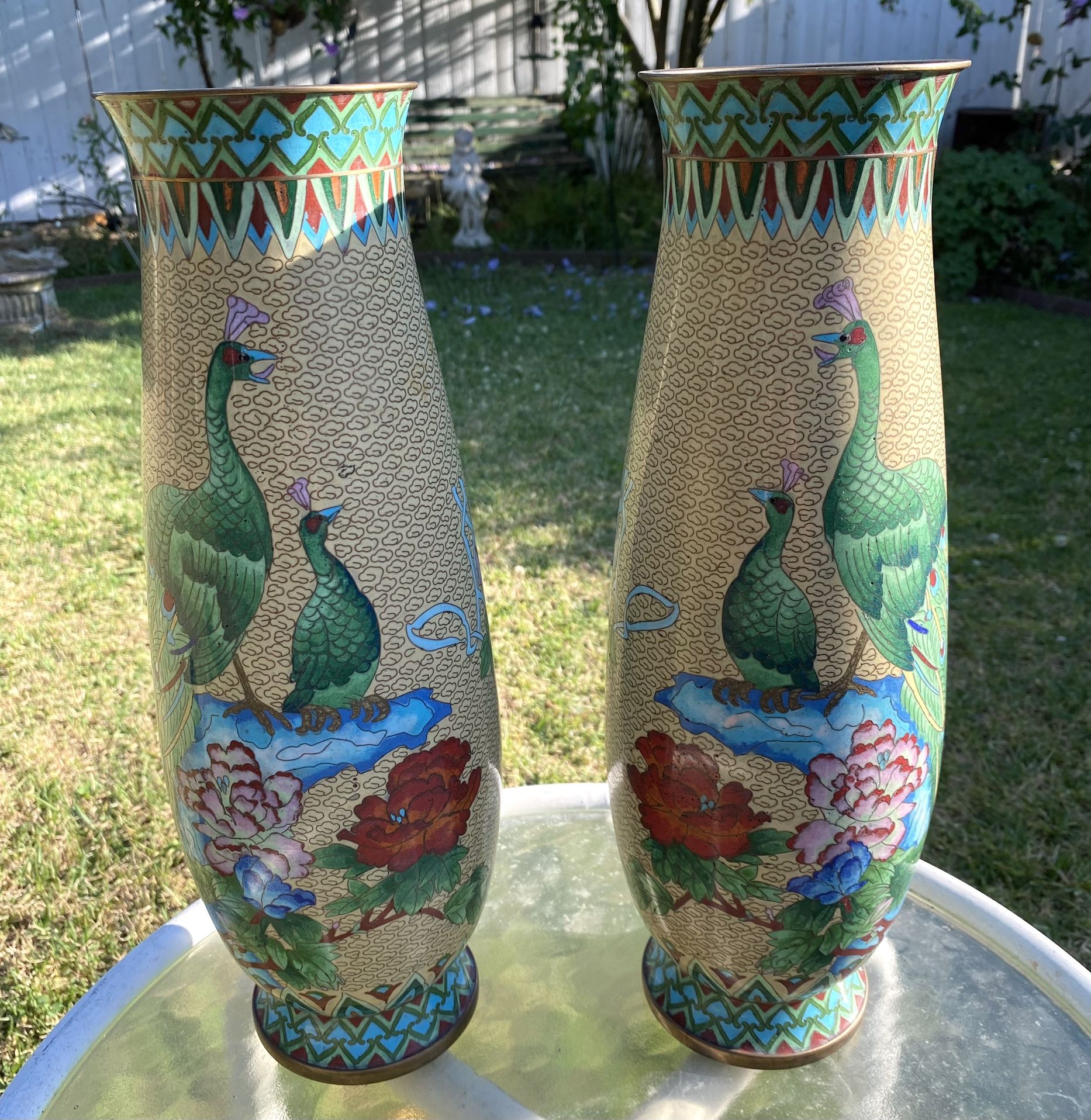 Pair Of Cloisonné Vases 15”