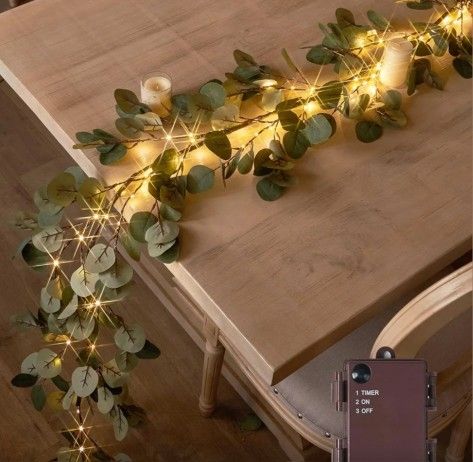 Lighted Artificial Eucalyptus Garland 6FT 96 LED Battery Operated