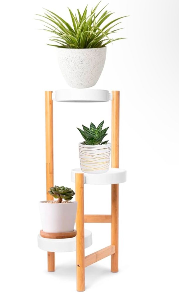 3 Tier corner Plant Stand, white and Bamboo