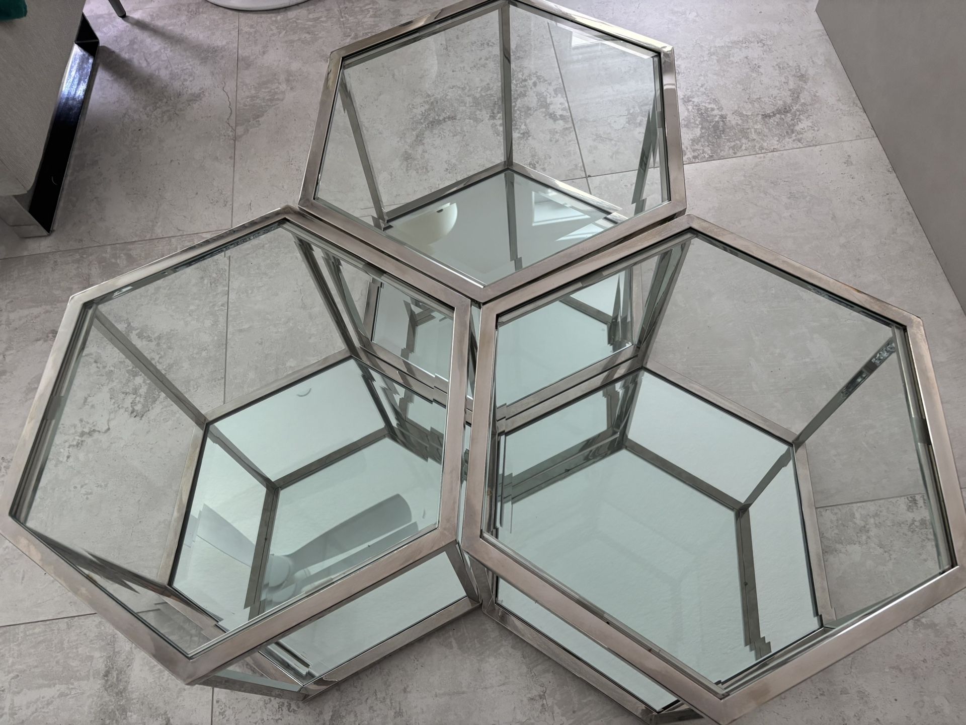 EVERLY QUINN COCKTAIL TABLES SET/3 GLASS, MIRROR & CHROME