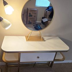 Full Vanity Set, including Marble top table, mirror, and chair.