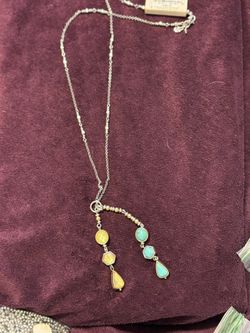 Lucky Brand Silver Necklace with Gold and Turquoise Accents