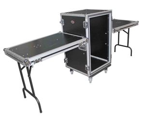 Prox T-14RSP24DST 14U Vertical Shockproof Amp/Rack Case with Dual Side Tables and 4 Casters - 24" Rail to Rail