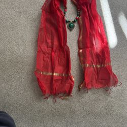 Red Scarf With Pendant