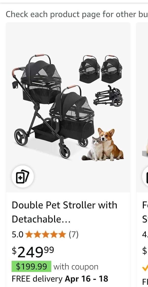 Double Pet Stroller with Detachable Carriers,Lightweight Foldable Dog Stroller&Cat Stroller for 2 Small Medium Dogs Cats Up to 50lbs,with 360-Degree F