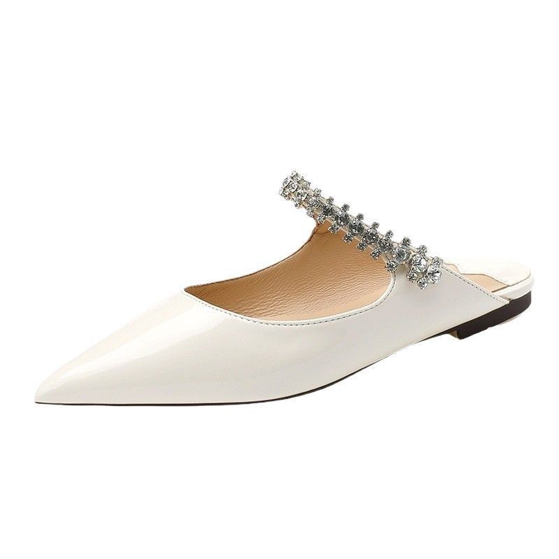 Rhinestone pointed chain soft bottom flat heel shoes women's wedding shoes bridesmaid shoes