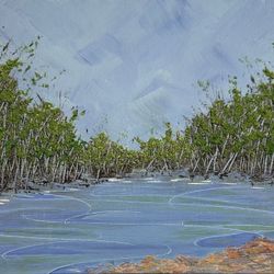 Nature Landscape Painting "A Pond Brings" Peace 8 x 10" Acrylic Paint On Canvas