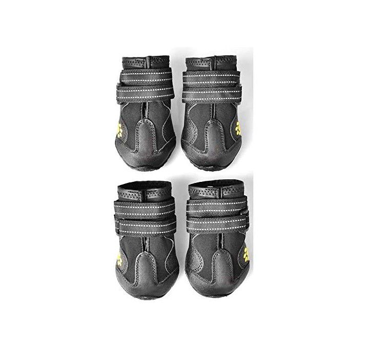 PetPawa Dog Boots Outdoor Waterproof Running Shoes for Medium to Large Dogs Rugged Booties Anti-Slip Sole Black 4PCS