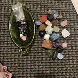 crystal , salt lamp , crazy cards , & sage 