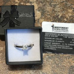 14K White Gold Genuine .75CT Princess Cut solitaire Diamond Ring Size 8