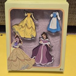 Disney Princess Belle Beauty & The Beast Magnetic Paper Doll Enamel Metal Pin Set 