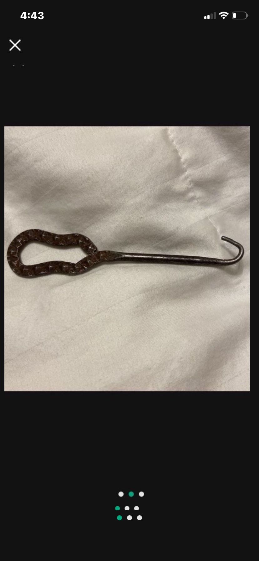 Vintage Patented Shoelace Button Hook Pull Metal Silver Tone Textured Handle Tool