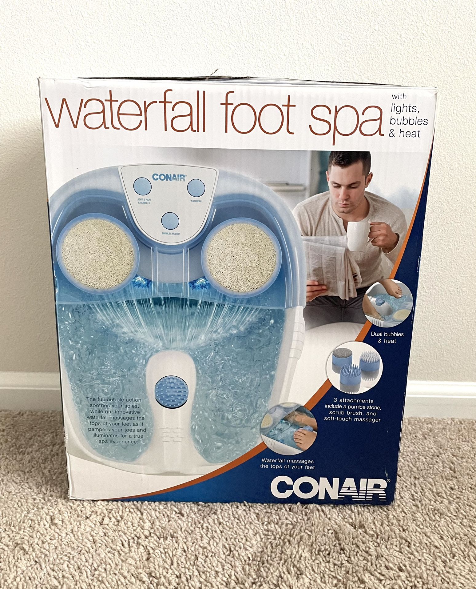 NEW Conair Waterfall Foot Spa with Lights, Bubbles, Heat And Massage Rollers