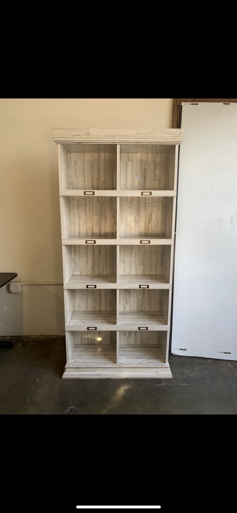 Sauder 75" Barrister Lane Tall Bookcase Rustic White Very Good Condition