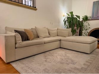 West Elm Harmony 3 piece Beige L-Shaped Sectional Sofa with modular ottoman