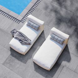 Outdoor pouf, patio lounger with pillow, beige
