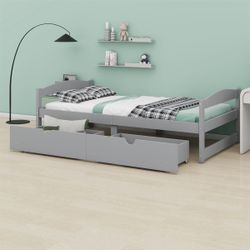 NEW GRAY Twin size platform bed with two drawers gray