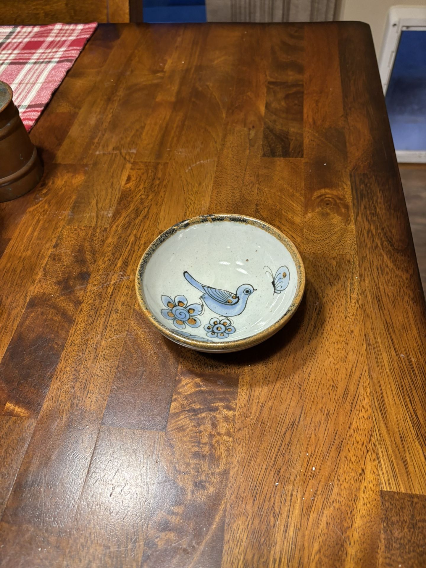 1960 El Palomar Blue Bird Mexican TONALA POTTERY Ken Edwards Bowl 4.5"