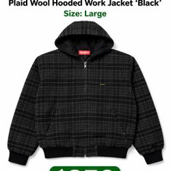 Supreme Hooded Wool Work Jacket Black Plaid Size Large Authentic Clean