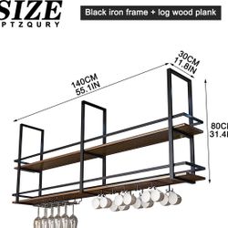 Brand NEW Ceiling Wine Glass Rack - 55.1in Hanging Wine Rack with Glass Holder and Shelf, 2 Layer 🔥DEAL🔥