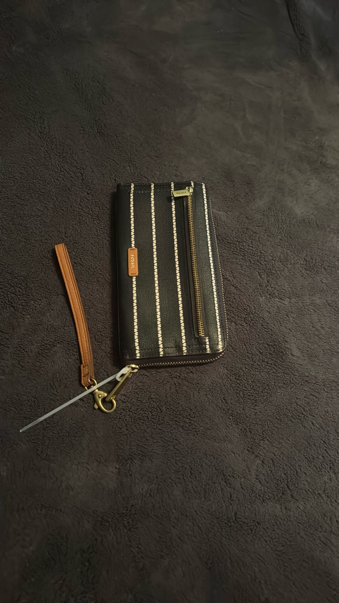 Fossil Black and Cream Striped Wristlet Fossil Good Condition
