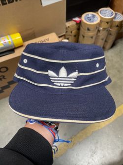Vintage Adidas Pillbox Cap Pinstripe Trefoil Wool Embroidered SZ 7 3/8