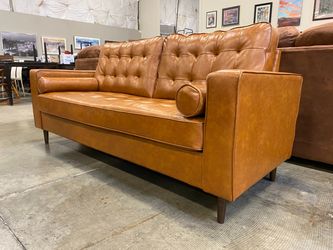 Modern Caramel Brown Tufted Loveseat
