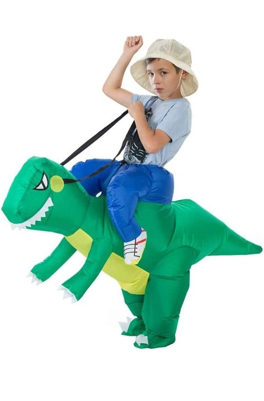 Inflatable Children Dinosaur Costumes Riding Funny Costume Suit for Kids Halloween Party Cosplay Green