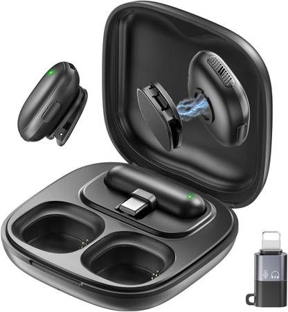new Mini Wireless Microphone for iPhone/Android/PC/Tablets, Lapel Mics with USB-C/Lightning Plug, AI Noise Cancelling, Magnetic Mic, 40H Battery Life