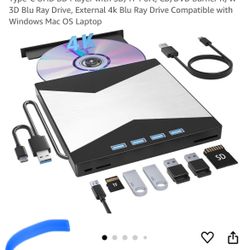NEW External Blu Ray Drives, 4K Portable Blu Ray Burner USB 3.0 Type-C UHD BD Player with SD/TF Port, CD/DVD Burner R/W 3D Blu Ray Drive, External 4k 