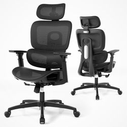 V36 $75  Ergonomic Office Chair, High Back Mesh Desk Chair with Adjustable Headrest & 3D Armrests, Lumbar Support, 90–145° Recline, Height Adjustable 