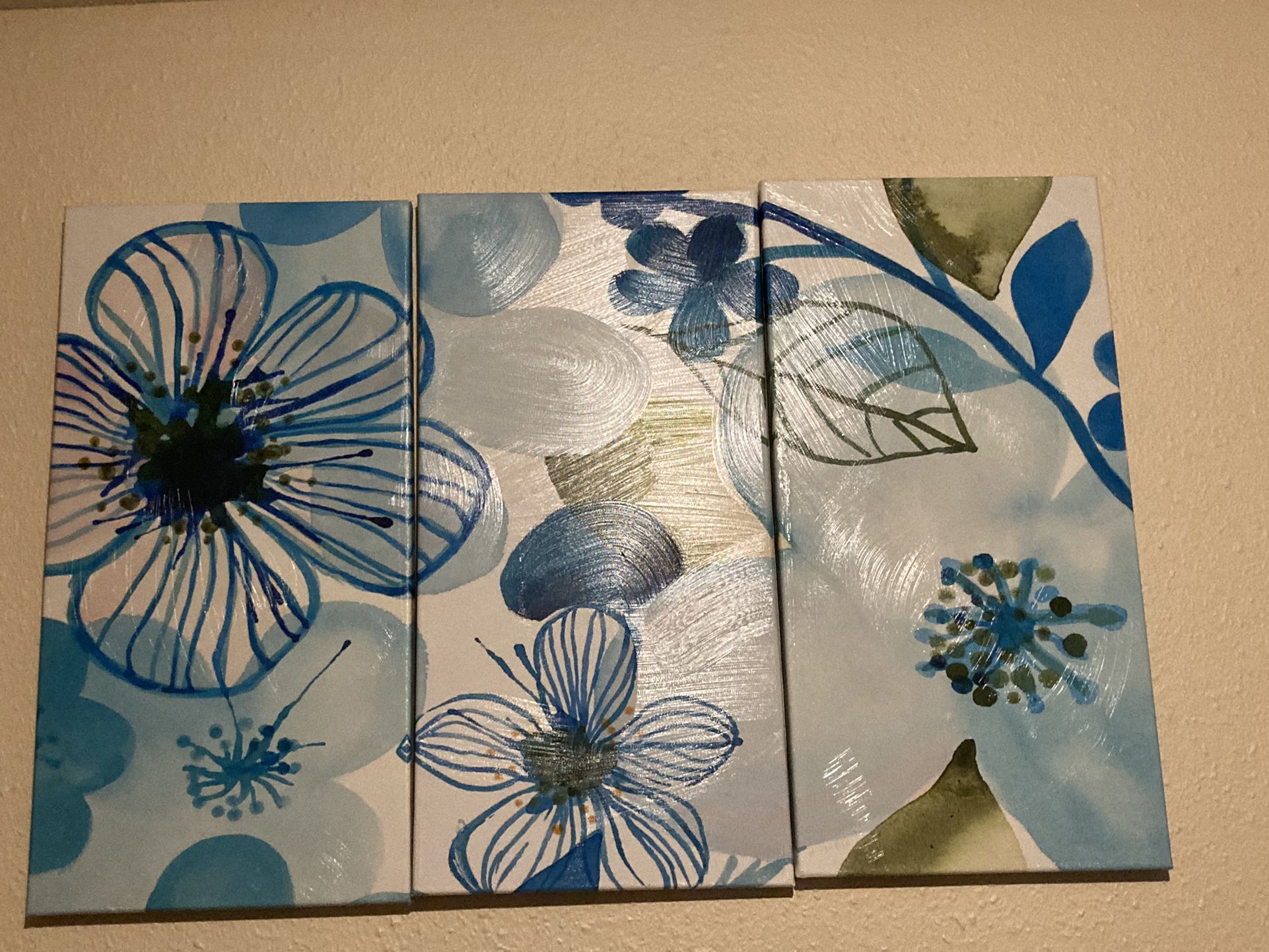 Blue Flower 3 Piece Canvas Painting 