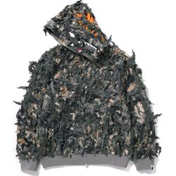 TREE EDGE CAMO LASER CUT CROPPED SHARK FULL ZIP HOODIE MENS