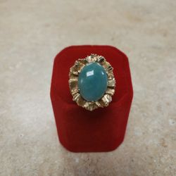 14k Yellow Gold Large Jade Stone Ring